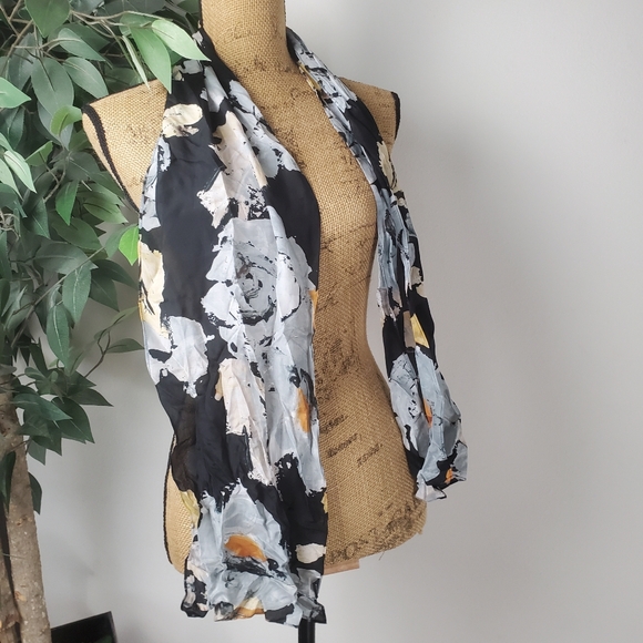 Echo 100% Silk Elegant Black and Gold Women's Scarf Floral Pattern - Picture 2 of 5